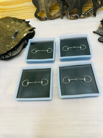 Square Resin coasters with Silver Bridle Bit - deep pour