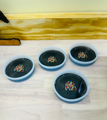 Multi-colored Jockey Silks in Black Resin Coasters