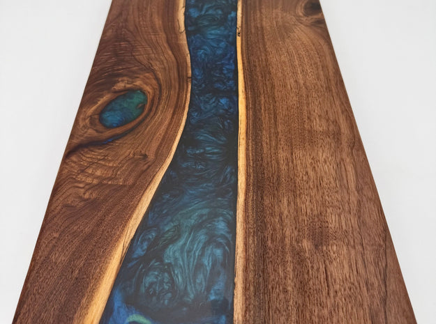 Handcrafted Black Walnut and Deep Ocean Blue Resin River Board