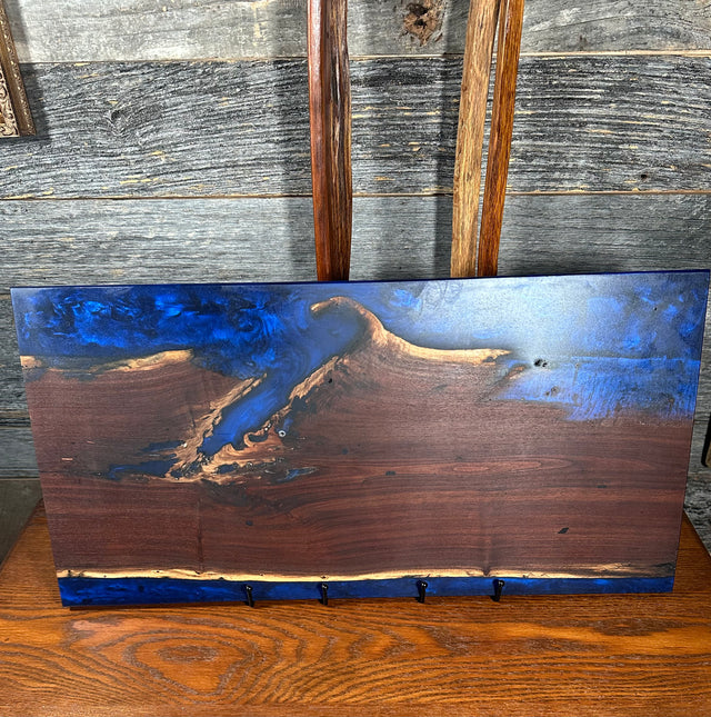 Handcrafted Black Walnut Charcuterie Board with Black & Blue Resin: A Dual-Sided Masterpiece for Elevated Entertaining