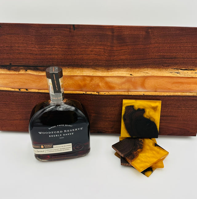 End Grain & Blue Resin Coasters - Rustic Modern Set of 4