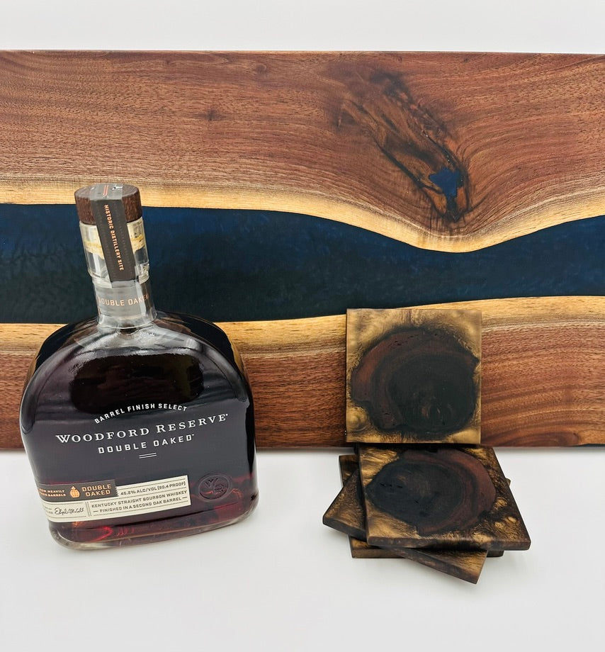 End Grain Black Walnut and Resin Coasters - Set of 4