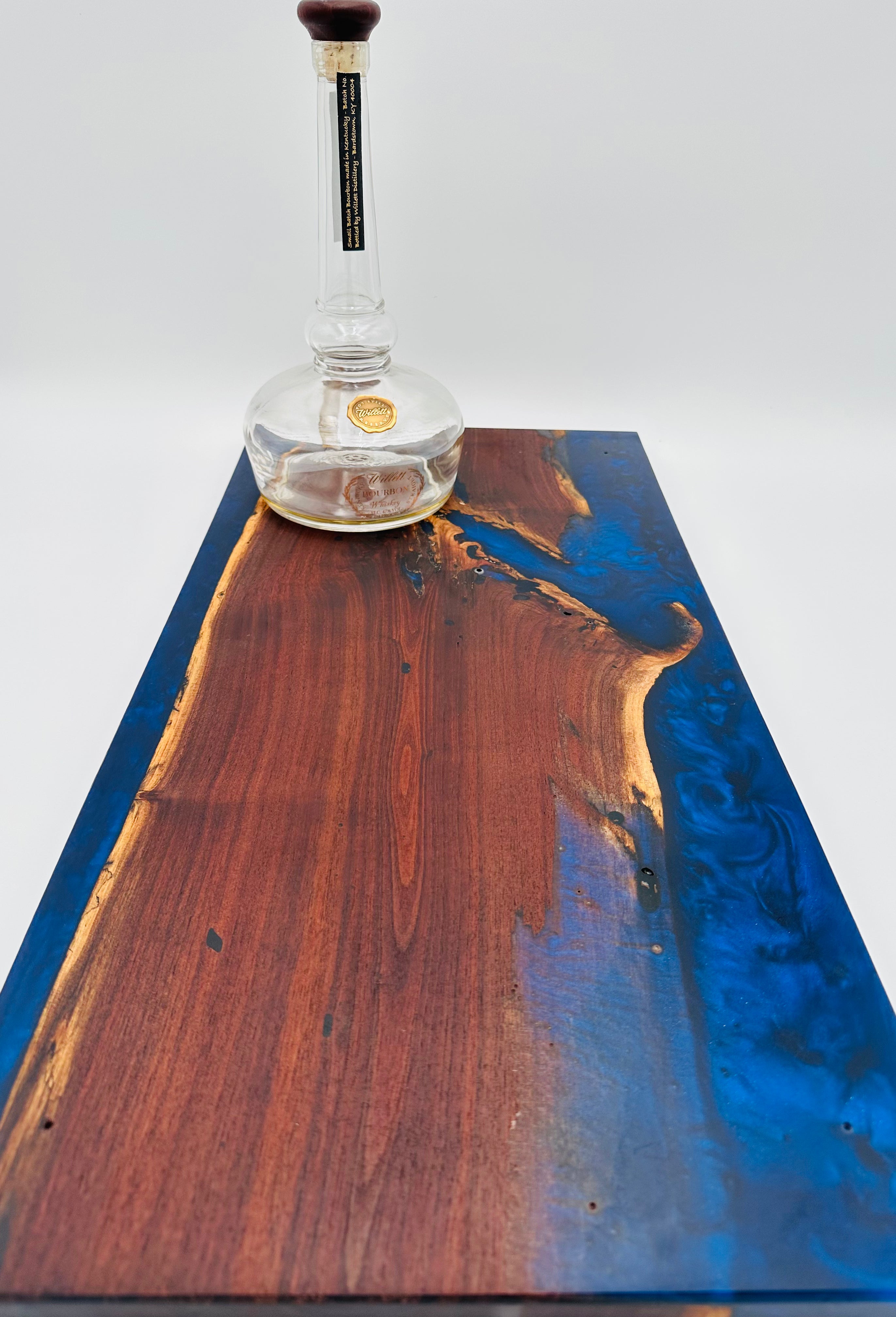 Handcrafted Black Walnut Charcuterie Board with Black and Blue Resin both sides with Feet