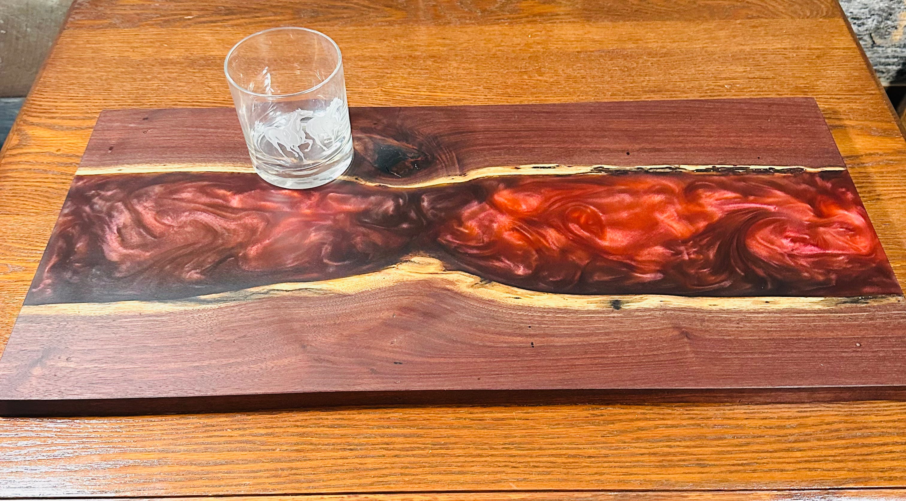 Handcrafted Black Walnut Charcuterie Board with Cosmic Resin Center with Feet