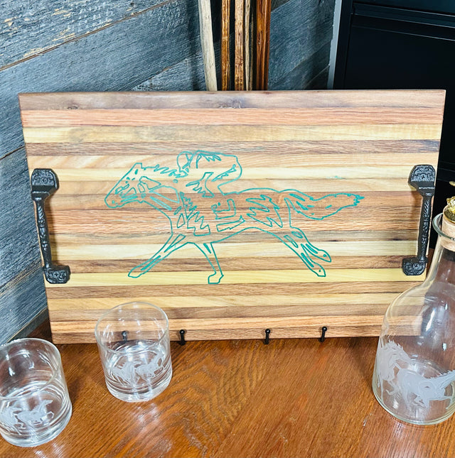 Handcrafted Tobacco Stick Tray with Inlaid Racehorse and Jockey Design