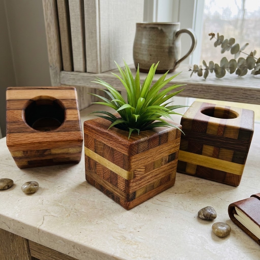 Handcrafted Rustic Wooden Succulent Planter, Made from Tobacco Sticks