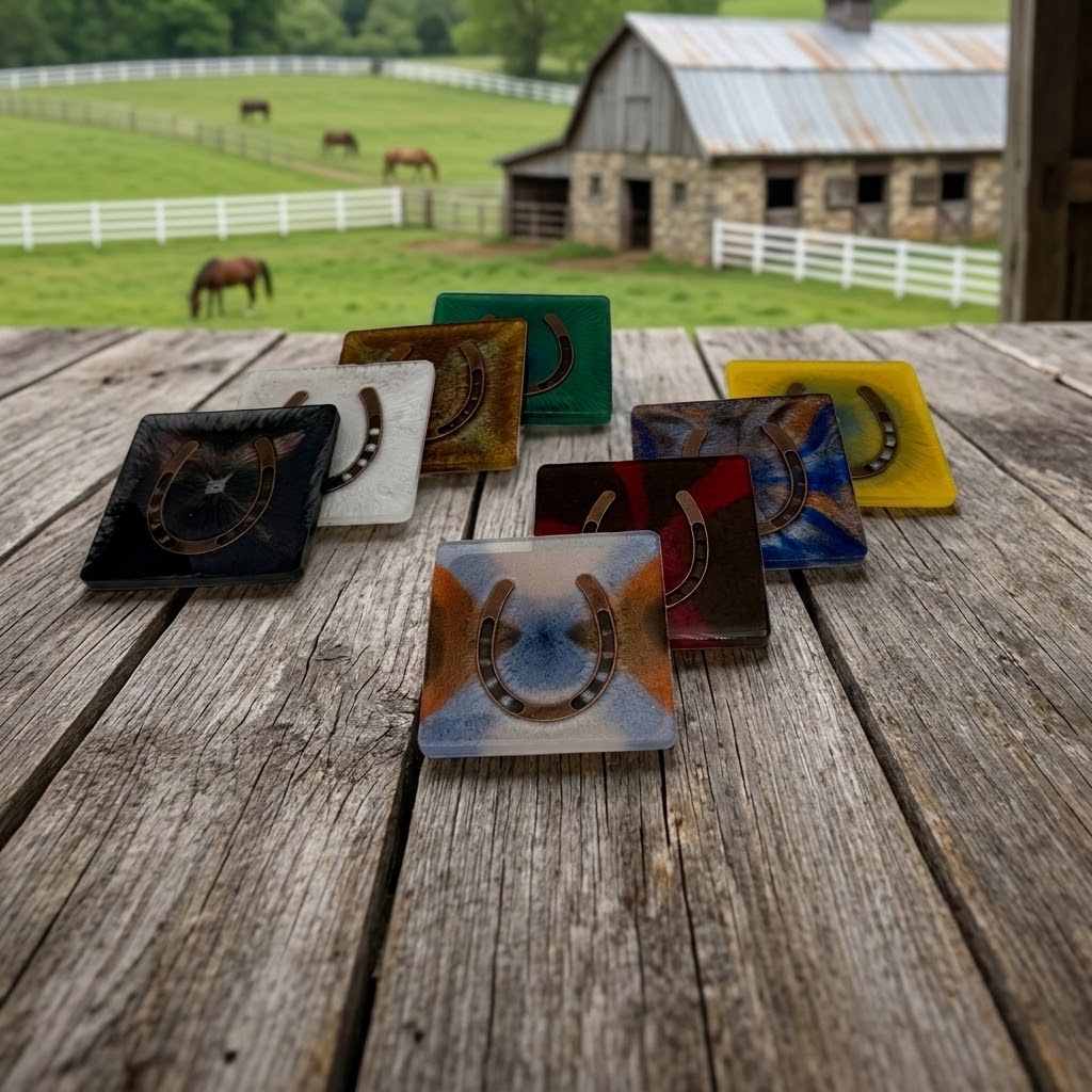 Handcrafted Square Equestrian Horseshoe Resin Drink Coasters – Set of 4