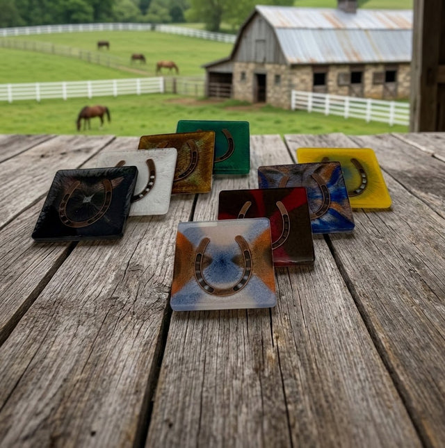 Handcrafted Square Equestrian Horseshoe Resin Drink Coasters – Set of 4