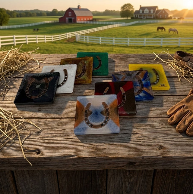 Handcrafted Square Equestrian Horseshoe Resin Drink Coasters – Set of 4