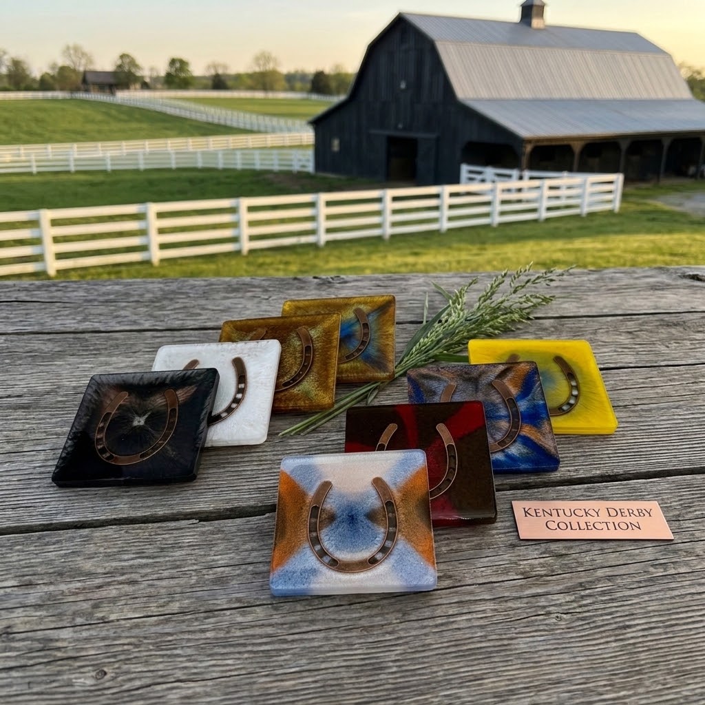 Handcrafted Square Equestrian Horseshoe Resin Drink Coasters – Set of 4