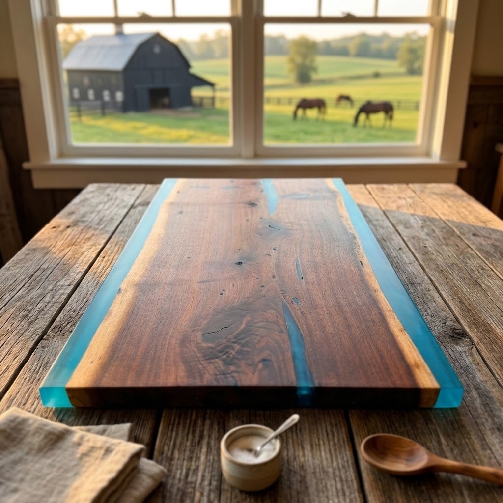 Handcrafted Live Edge Black Walnut & Turquoise Resin Charcuterie Board