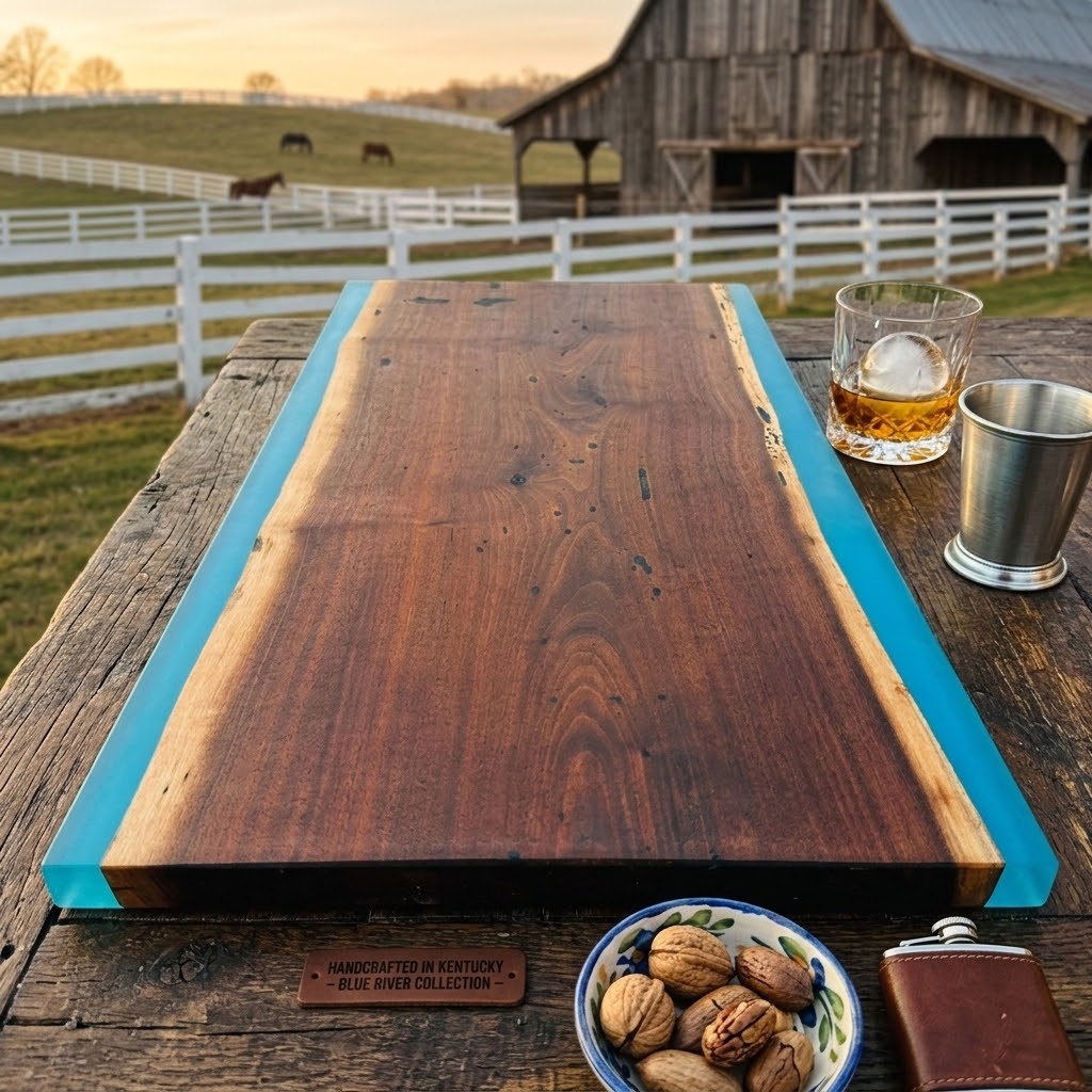 Handcrafted Live Edge Black Walnut & Turquoise Resin Charcuterie Board