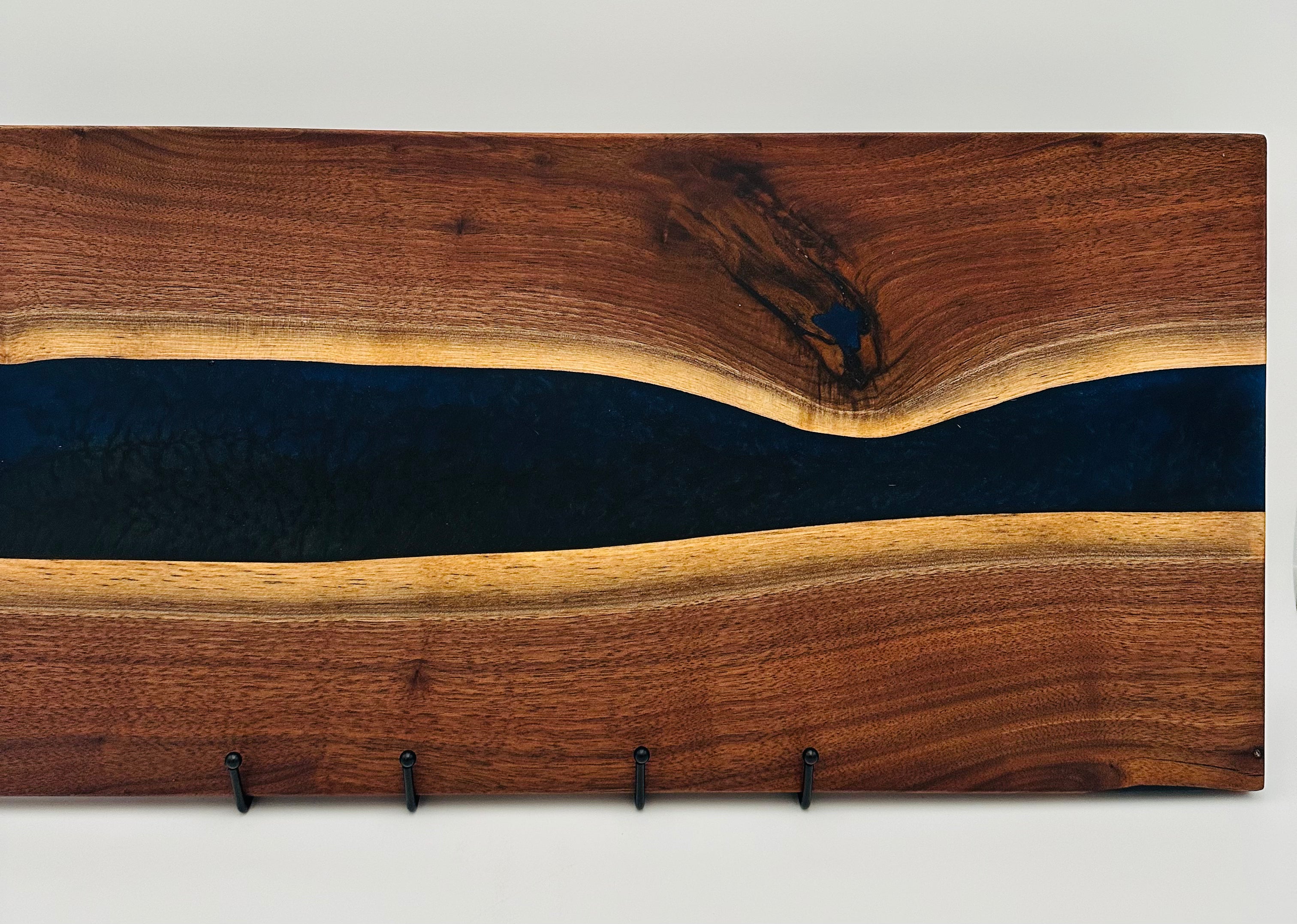 Handcrafted Black Walnut Charcuterie Board with Dark Blue Resin Center with Feet