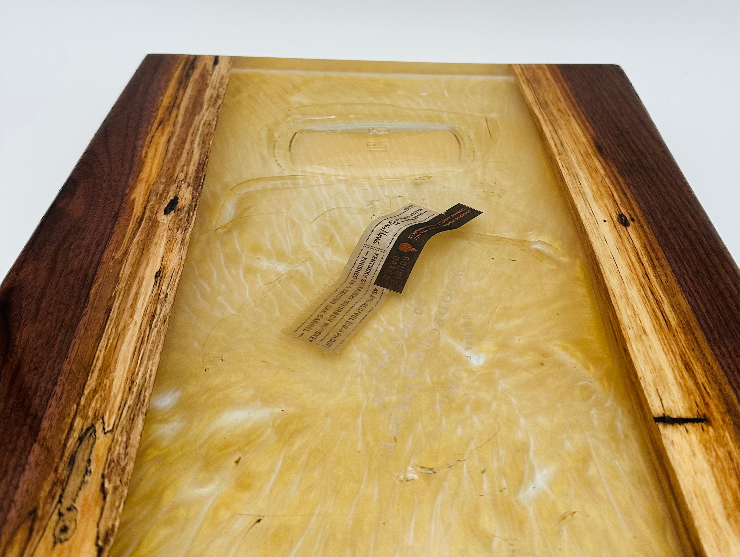 Black Walnut Charcuterie Board with Bourbon-Colored Resin & Broken Woodford Bottle