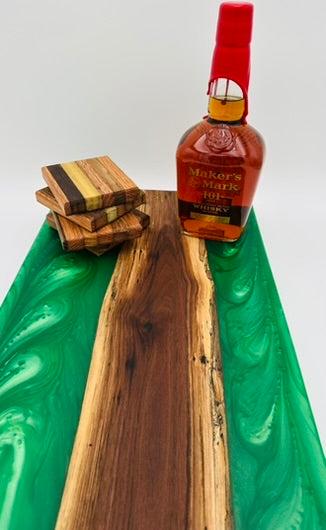 Black Walnut & Green Resin River Charcuterie Board