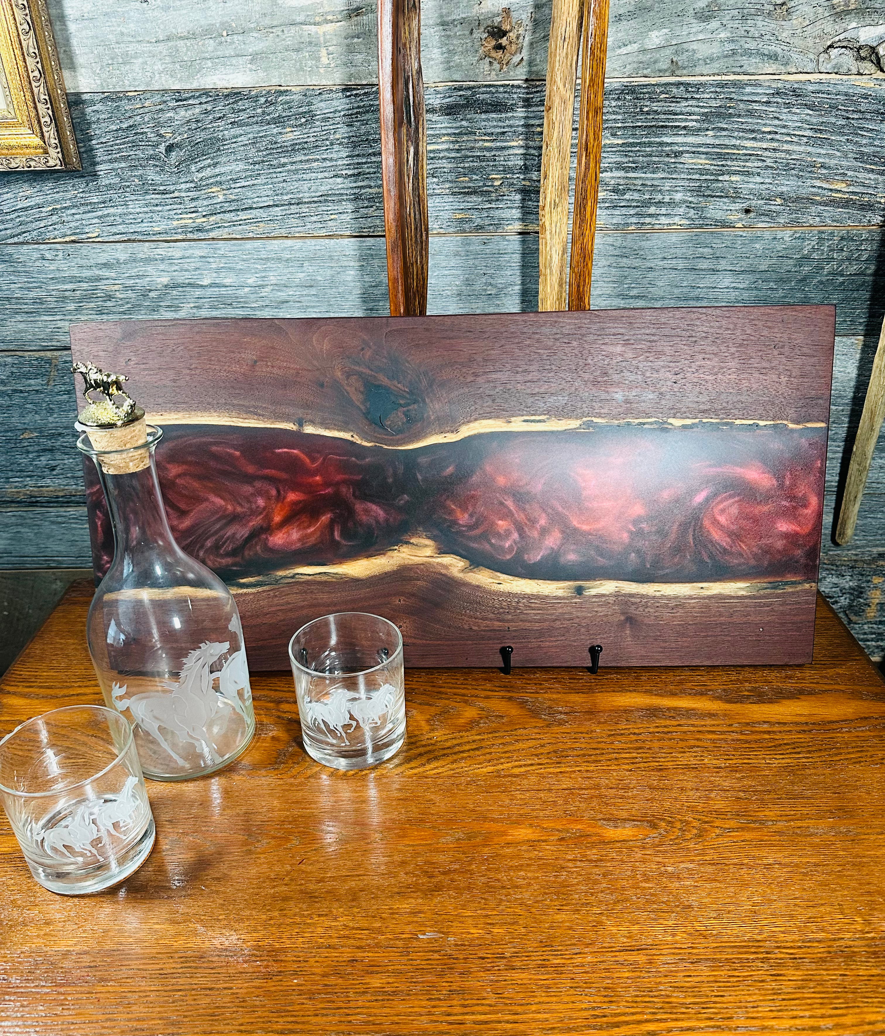 Handcrafted Black Walnut Charcuterie Board with Cosmic Resin Center with Feet