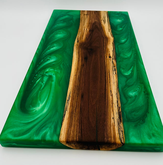 Black Walnut & Green Resin River Charcuterie Board