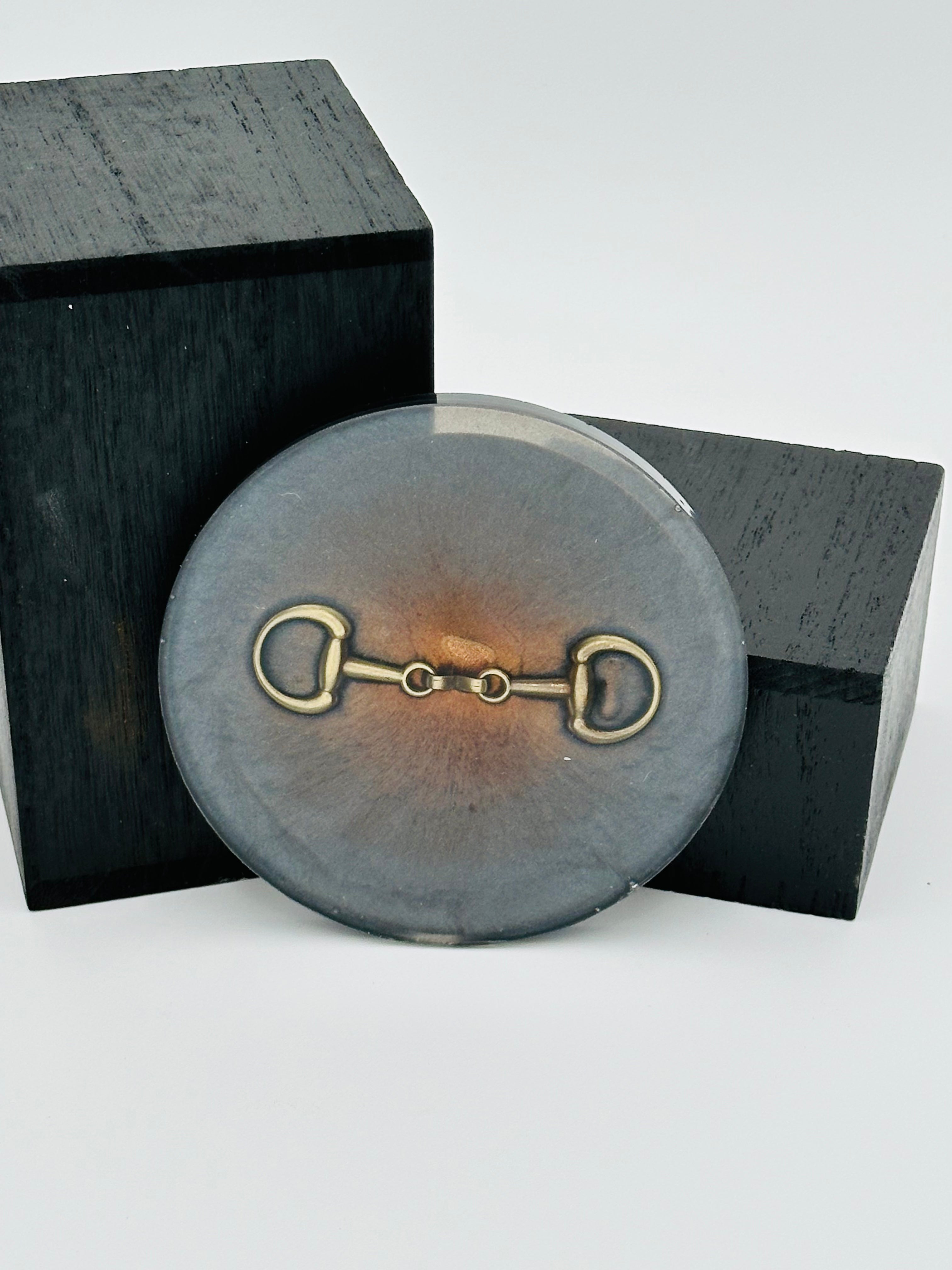 Handcrafted Resin Coasters with Bridle Bit Inlay, Set of 4