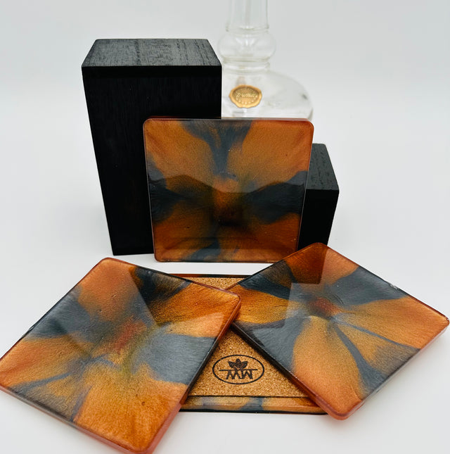 Modern Handmade Resin Coasters, with Cork Bottom, Square, Set of Four