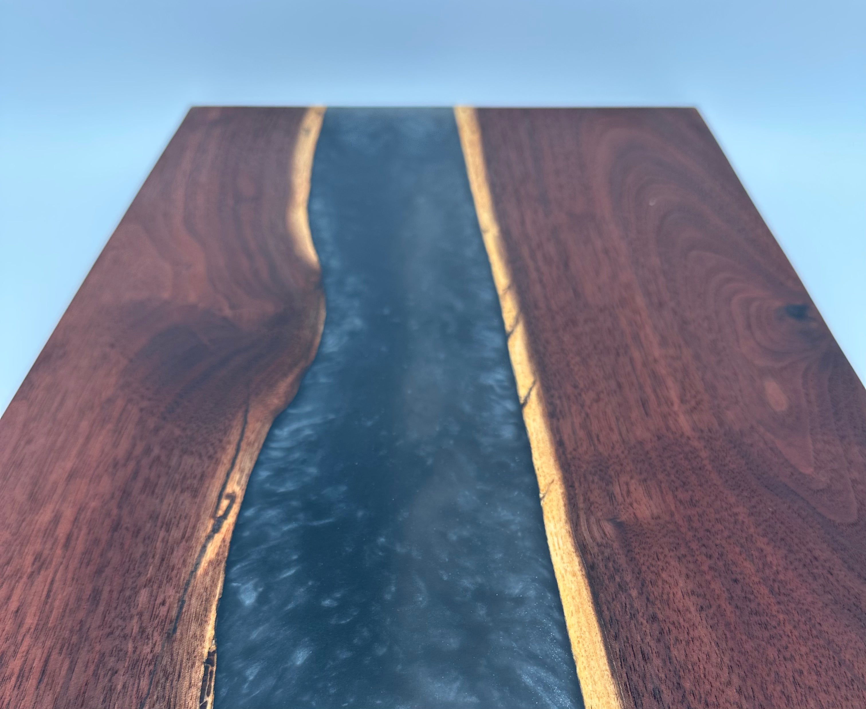 Handcrafted Black Walnut Charcuterie Board with Black and Silver Resin Center with Feet