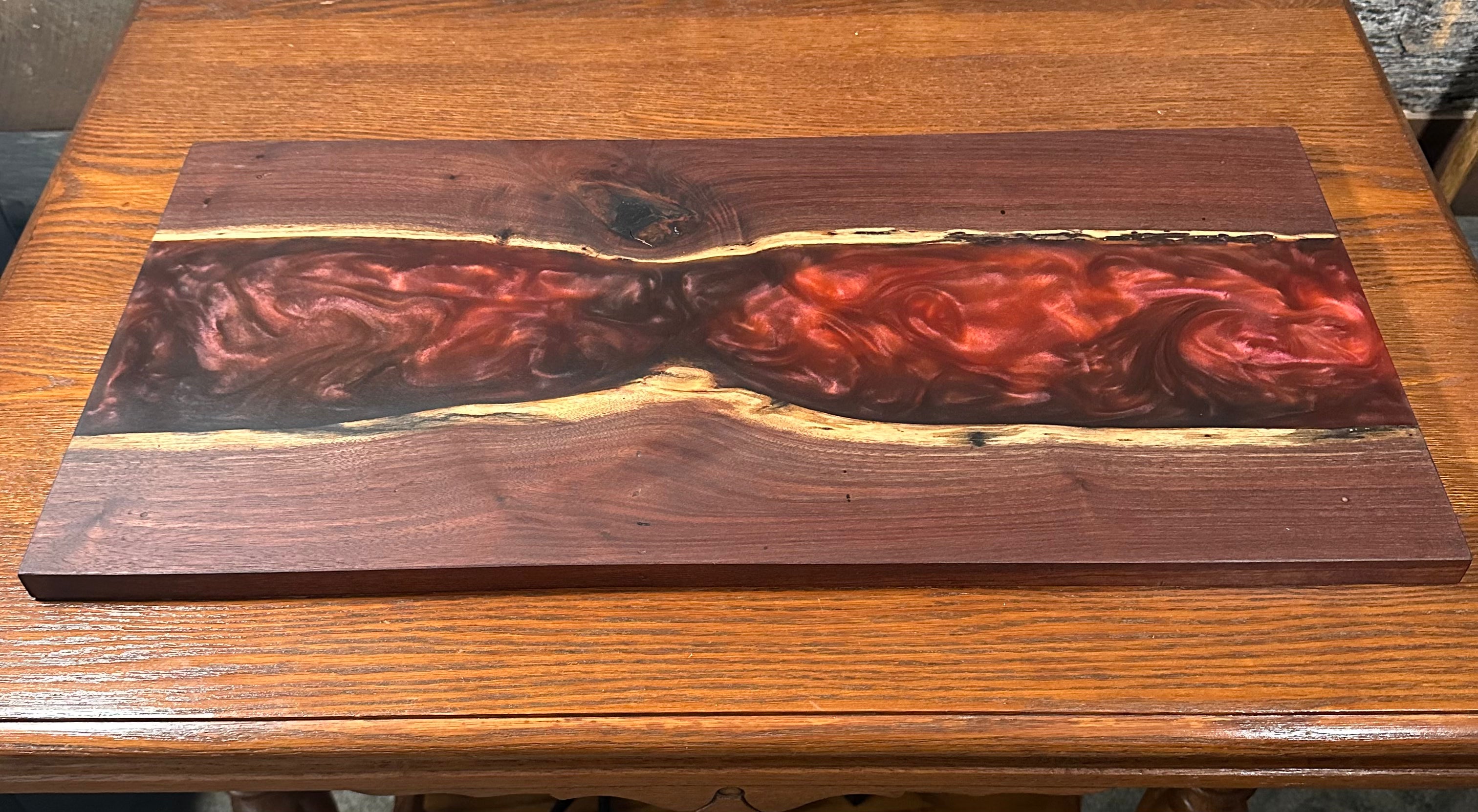 Handcrafted Black Walnut Charcuterie Board with Cosmic Resin Center with Feet