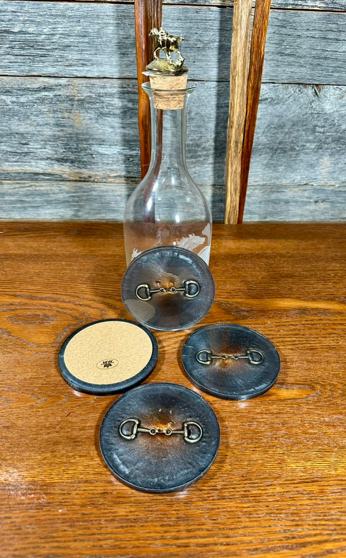 Handcrafted Resin Beverage Coasters with Horse Bridle Bit inlay