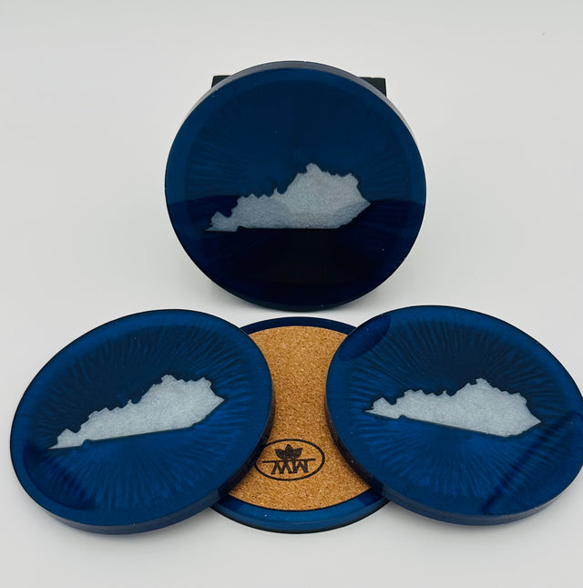 Handcrafted Kentucky Blue Resin Coasters with White Kentucky resin Inlay, Set of 4