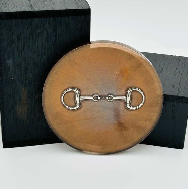 Handcrafted Resin Coasters with Bridle Bit Inlay, Set of 4
