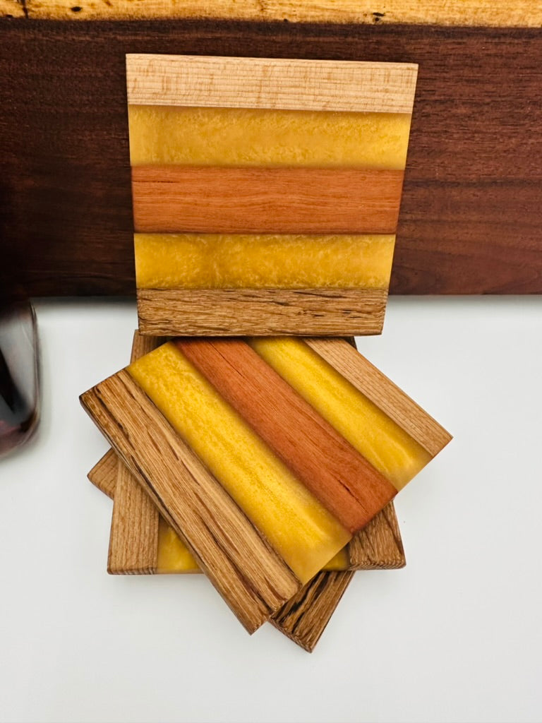 Tobacco Stick & Emerald Resin Coasters - Rustic Modern Set of 4