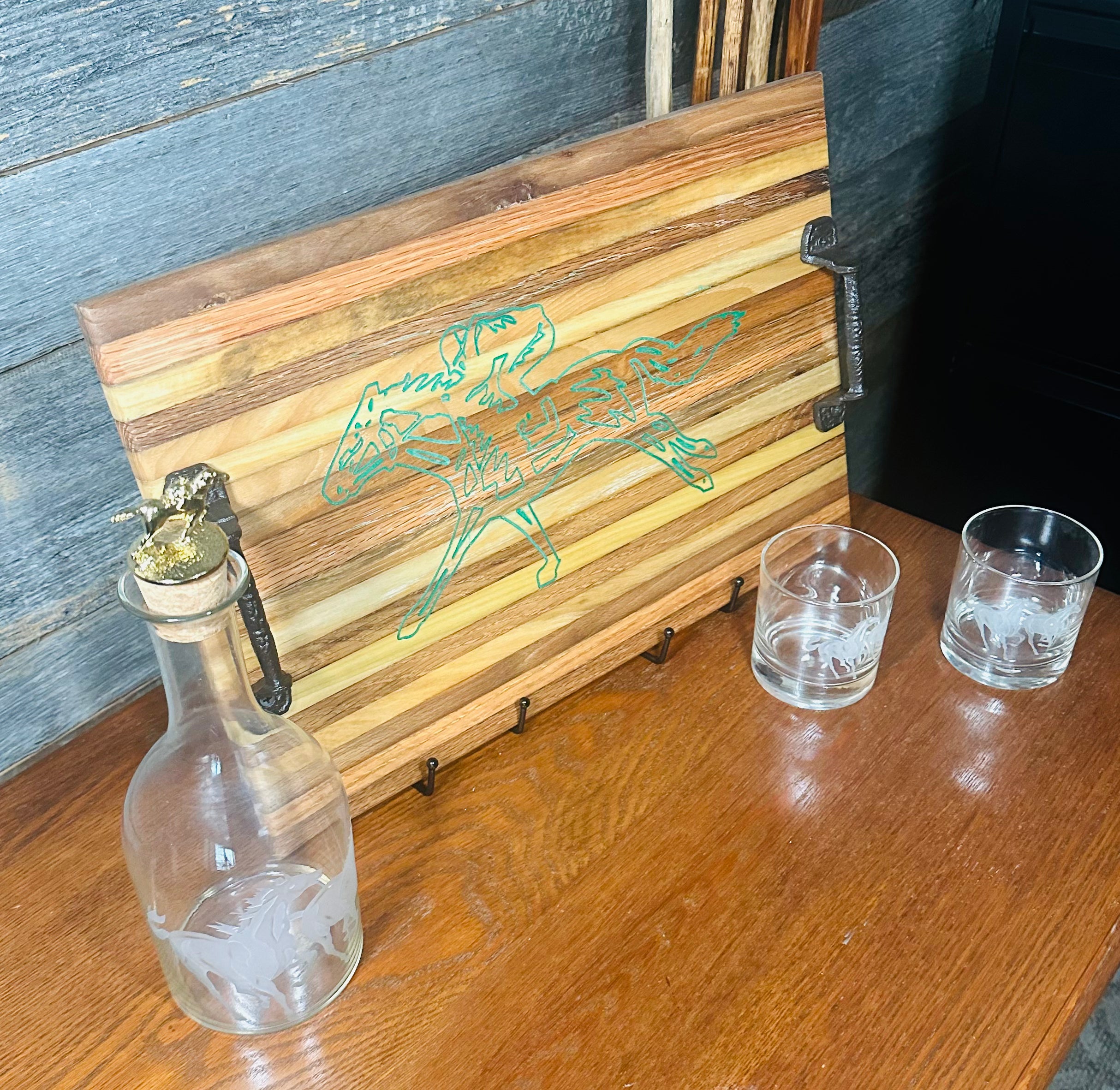 Handcrafted Tobacco Stick Tray with Inlaid Racehorse and Jockey Design