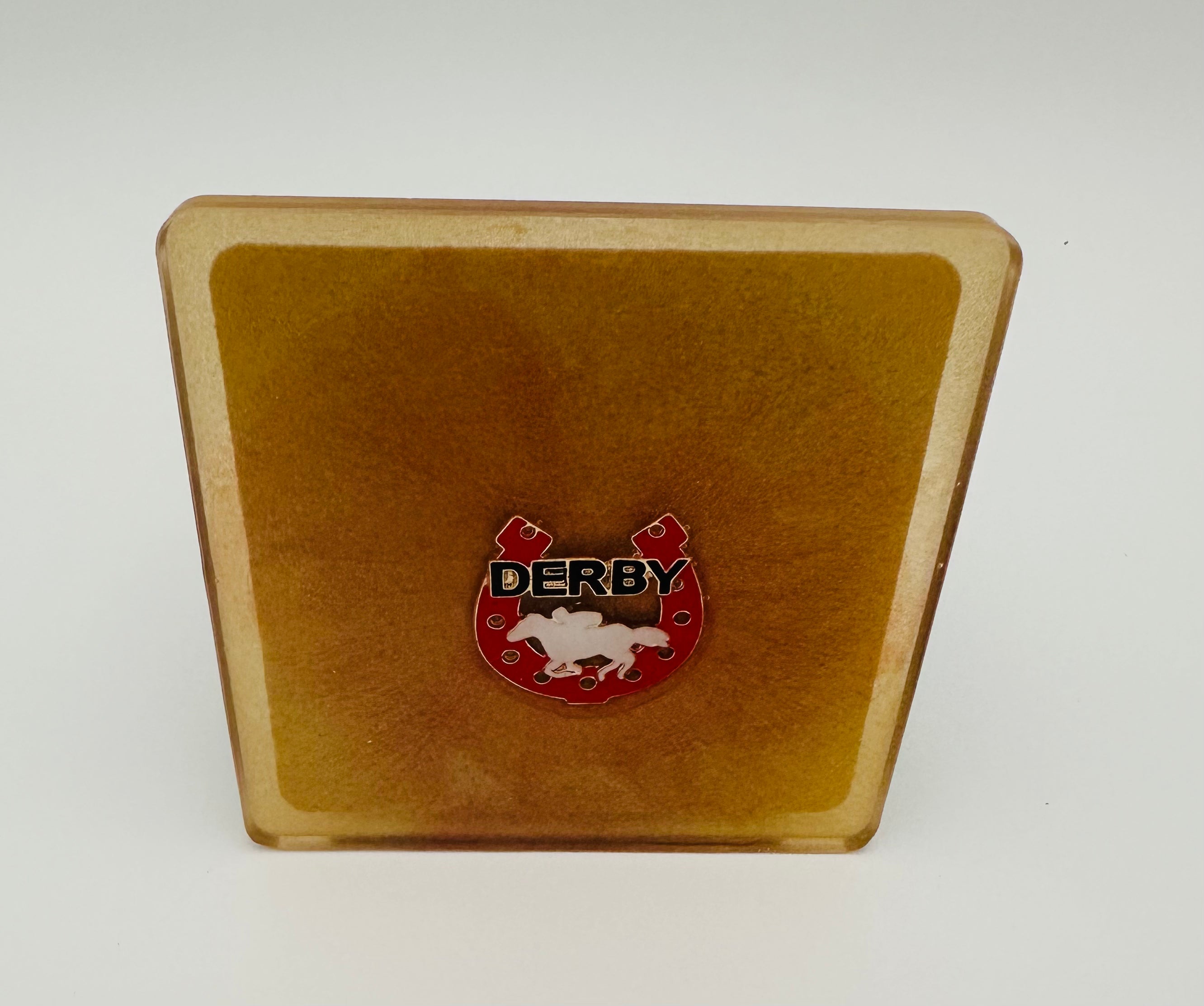 Handcrafted Gold Resin Coasters with Derby Pin Inlay, Set of 4