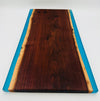 Black Walnut Charcuterie Board with Aqua Blue Resin Sides: A Symphony of Wood and Sea
