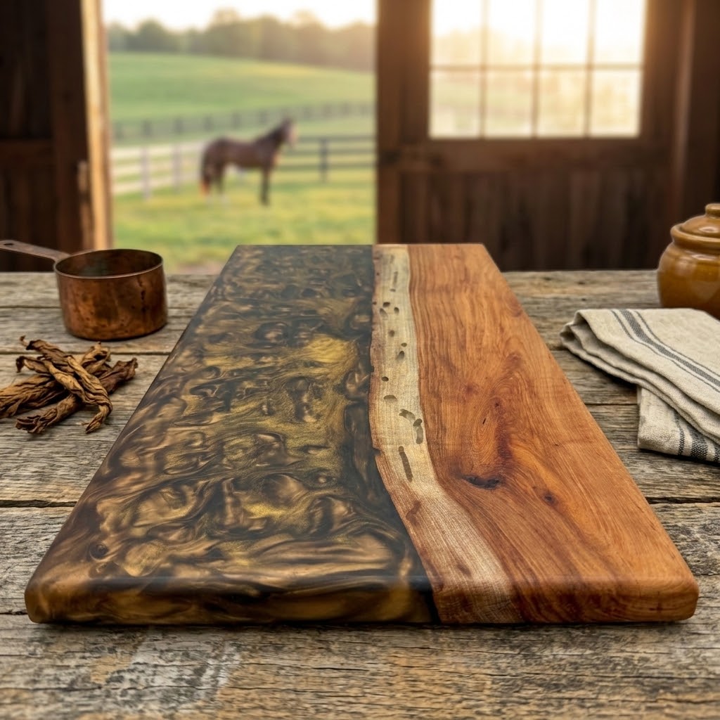 Handcrafted Live Edge Black Walnut Metallic Resin River Serving Board