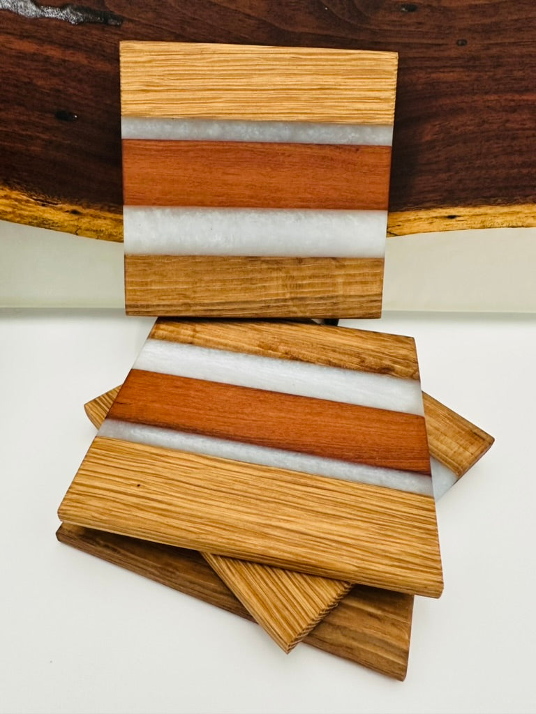 Tobacco Stick & Emerald Resin Coasters - Rustic Modern Set of 4