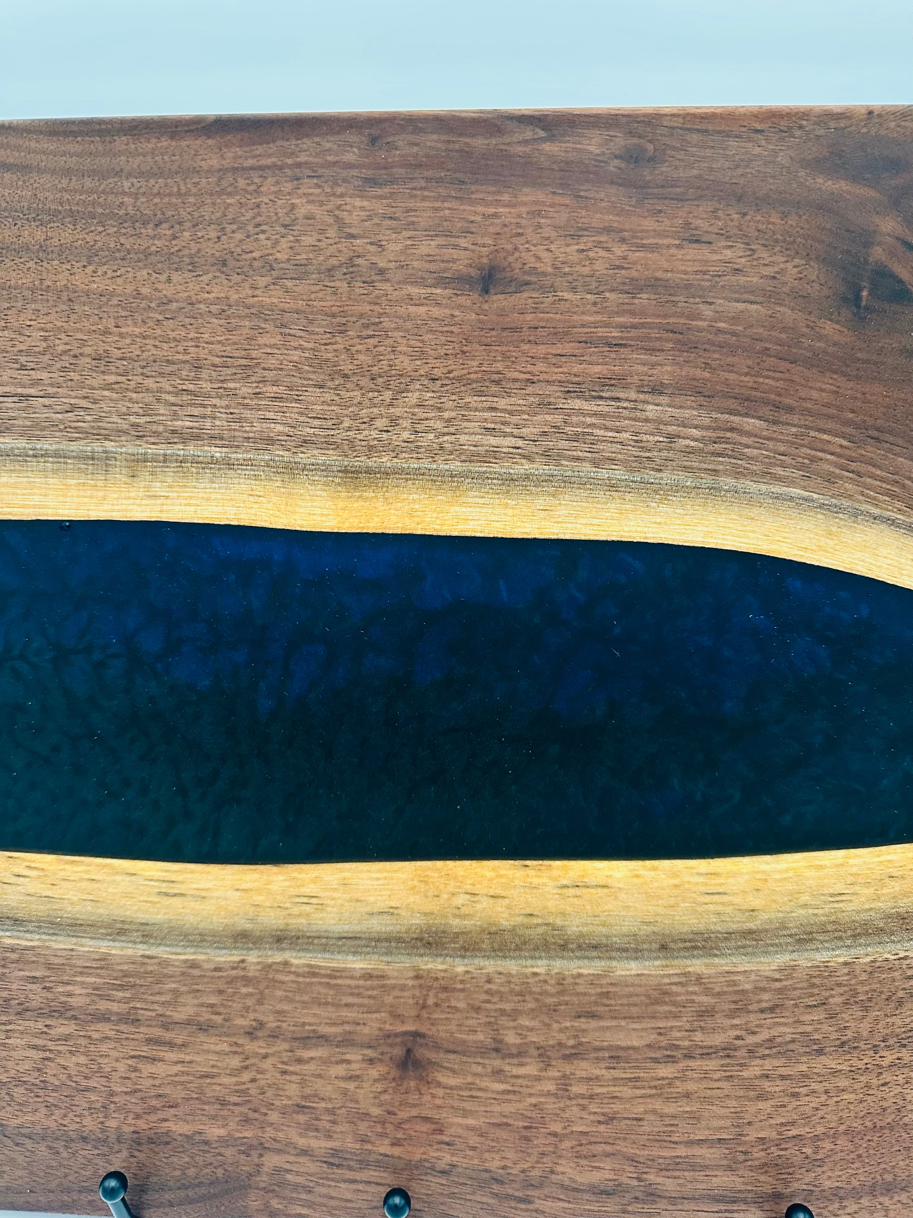 Handcrafted Black Walnut Charcuterie Board with Dark Blue Resin Center with Feet