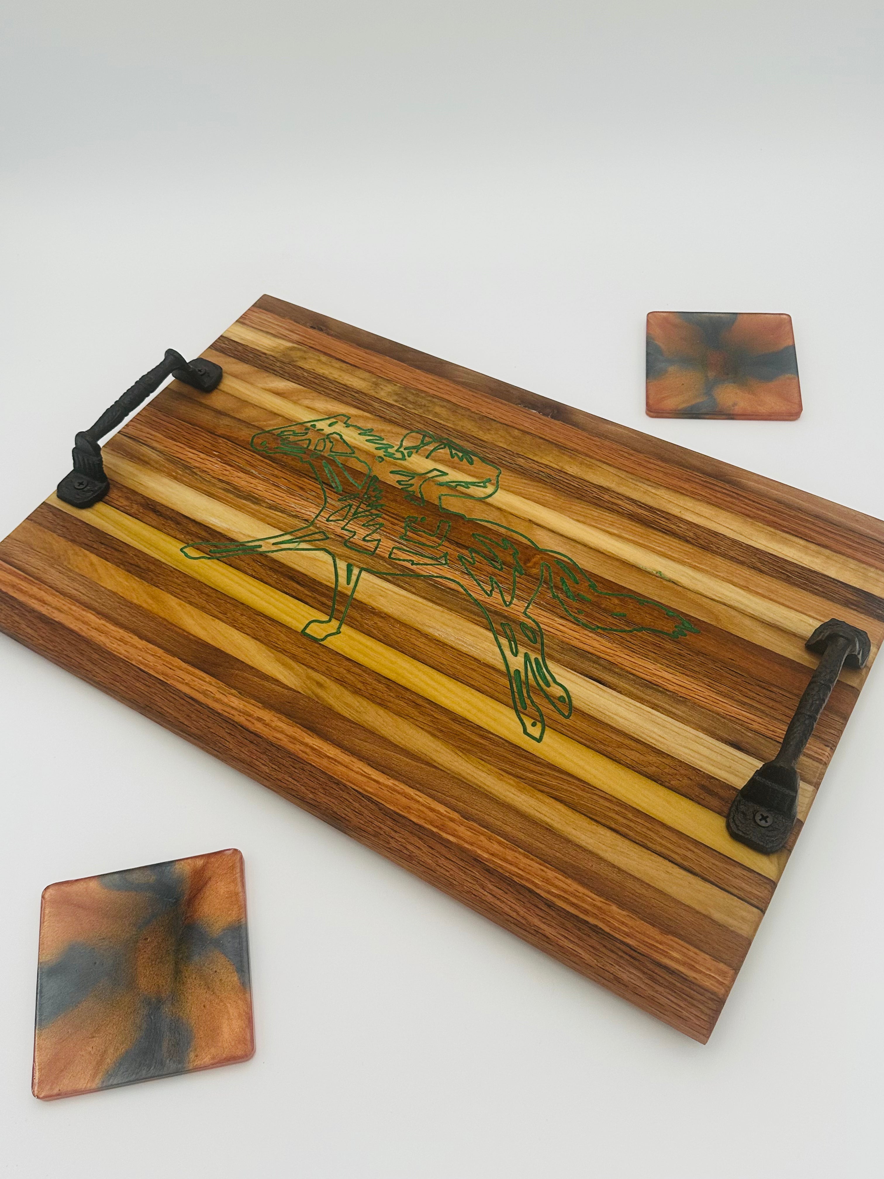 Handcrafted Tobacco Stick Tray with Inlaid Racehorse and Jockey Design