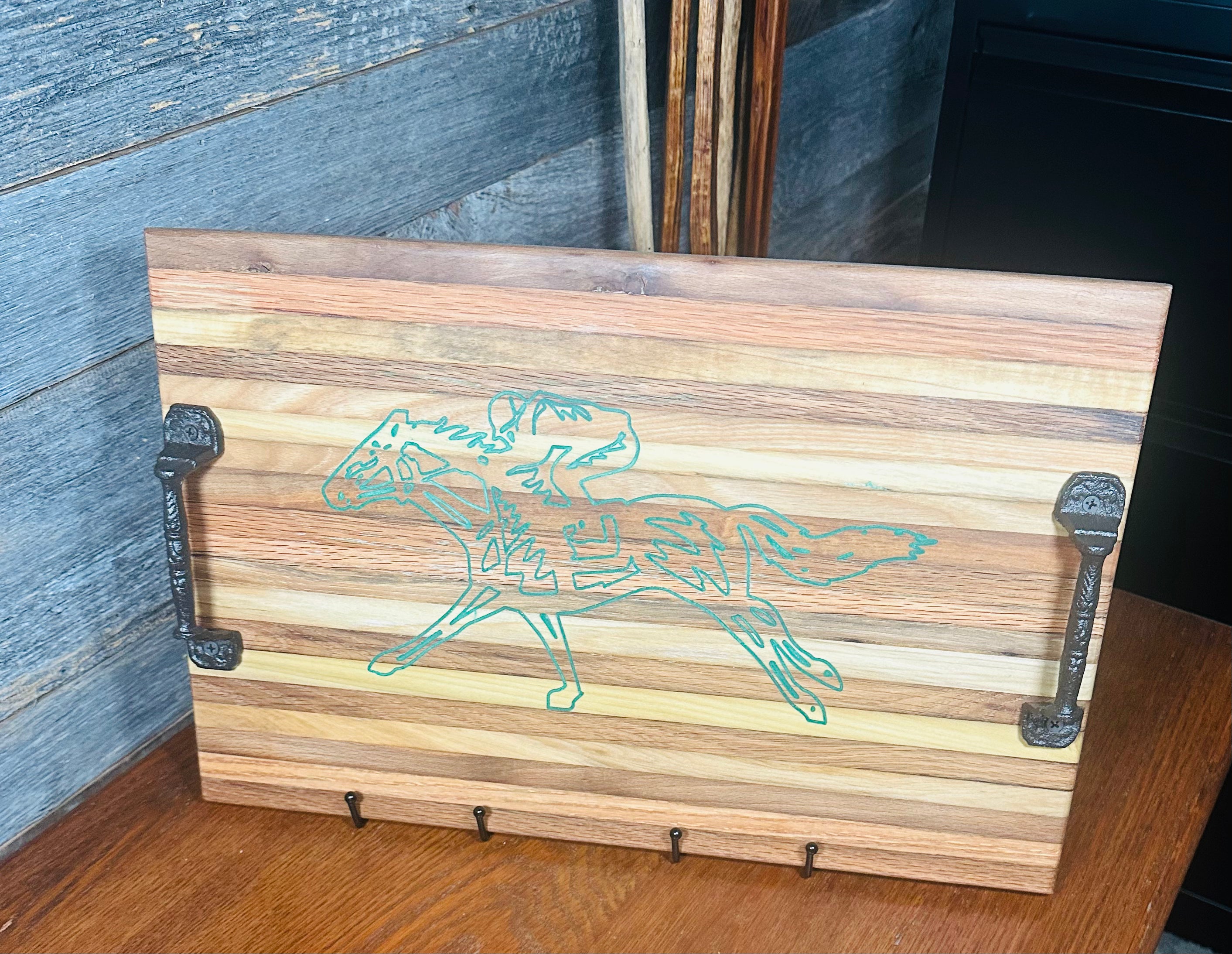 Handcrafted Tobacco Stick Tray with Inlaid Racehorse and Jockey Design