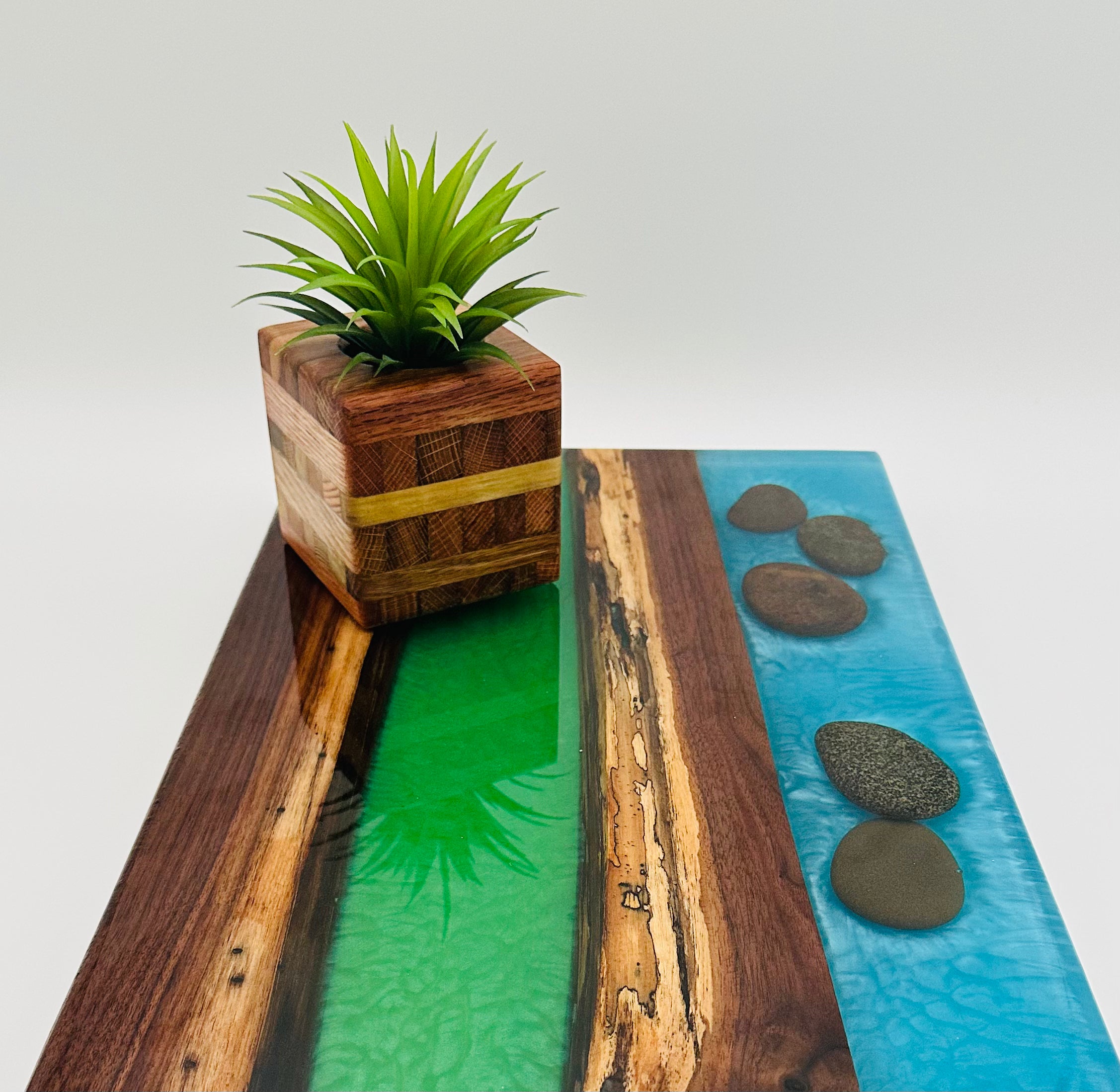 Handcrafted Black Walnut Charcuterie Board with Green and Blue Inlaid with Stones