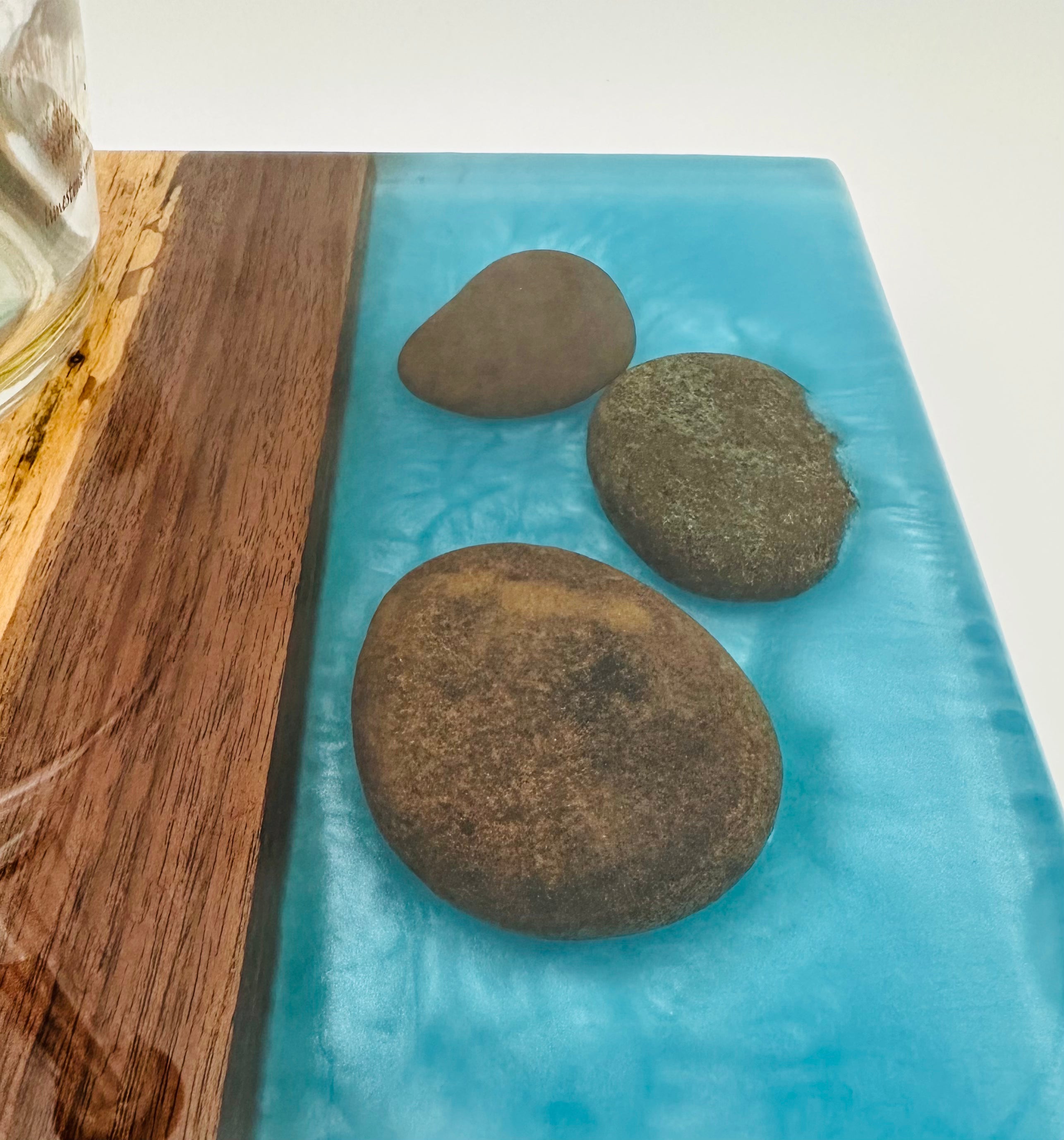 Handcrafted Black Walnut Charcuterie Board with Green and Blue Inlaid with Stones