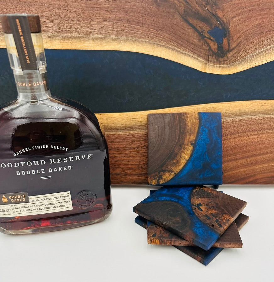End Grain Black Walnut and Resin Coasters - Set of 4