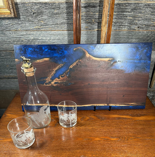 Handcrafted Black Walnut Charcuterie Board with Black & Blue Resin: A Dual-Sided Masterpiece for Elevated Entertaining