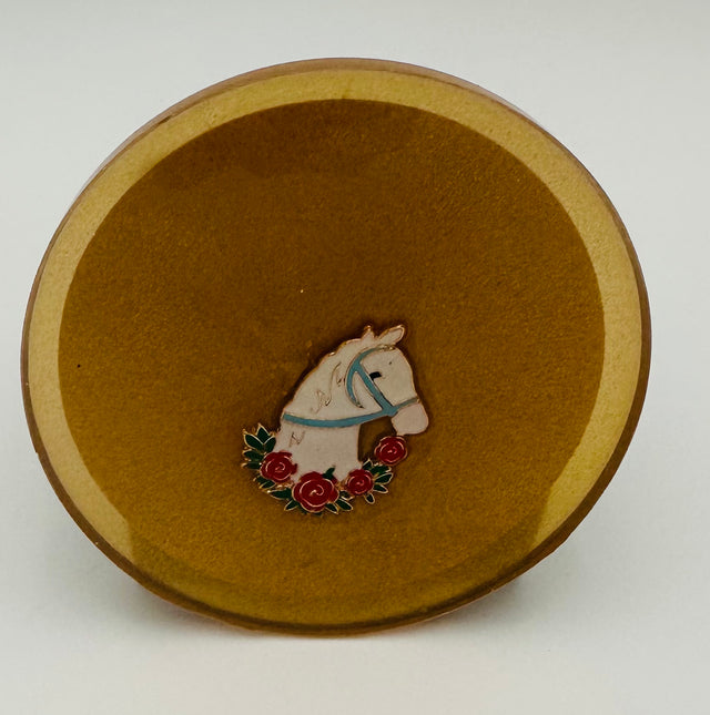 Handcrafted Gold Resin Coasters with Horse Head Derby Pin Inlay, Set of 4