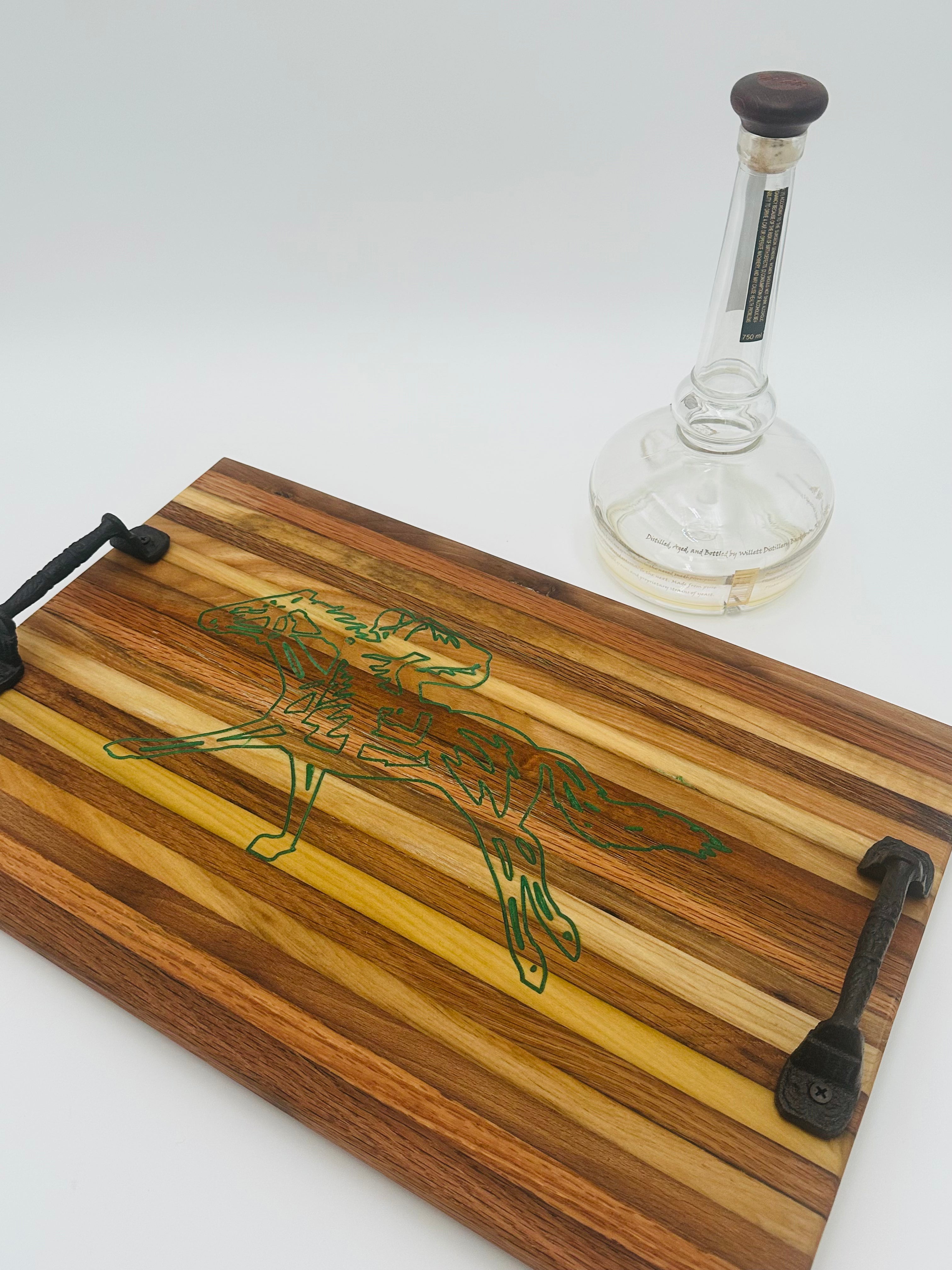 Handcrafted Tobacco Stick Tray with Inlaid Racehorse and Jockey Design