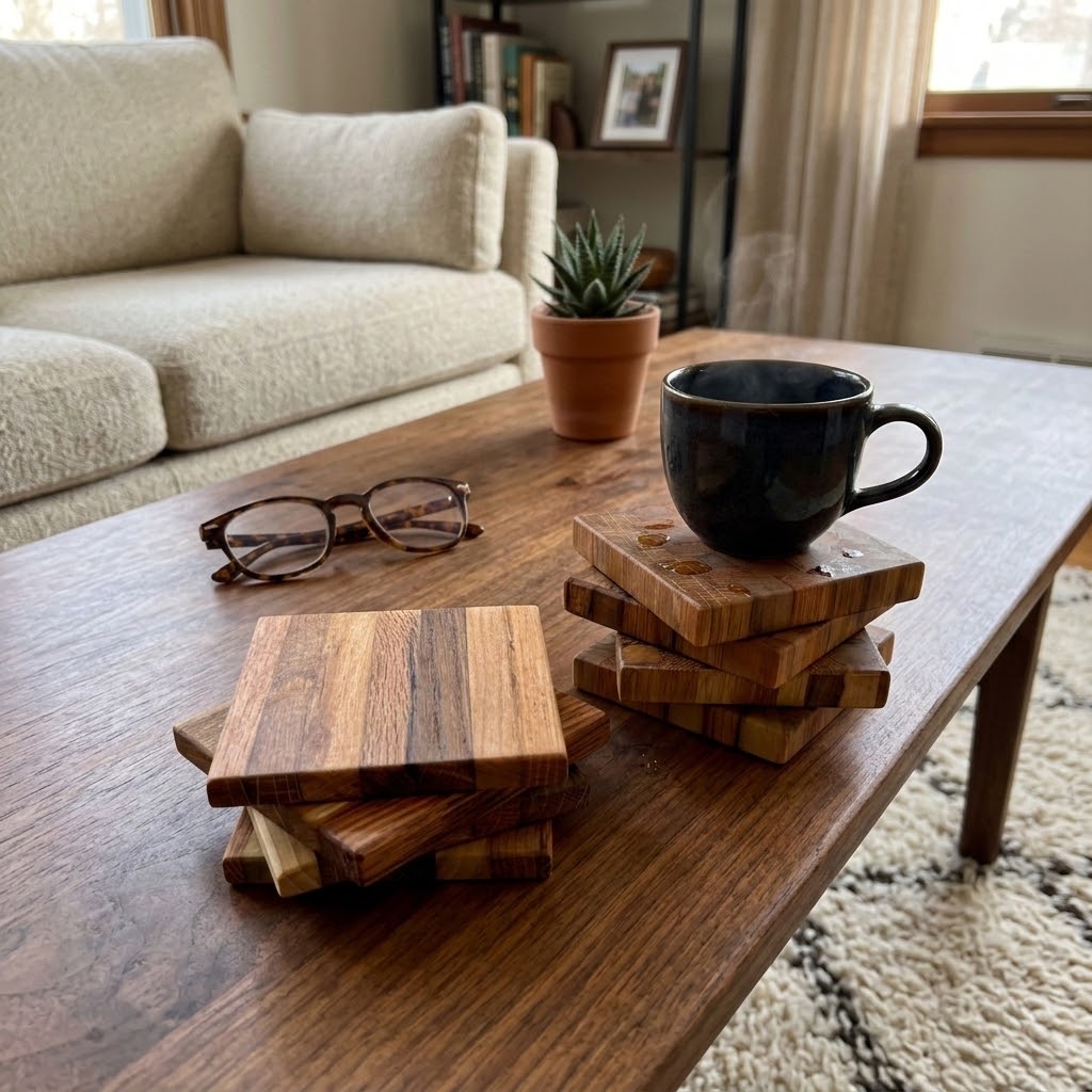 Handcrafted Reclaimed Tobacco Stick Coaster Set – End Grain & Face Grain Options
