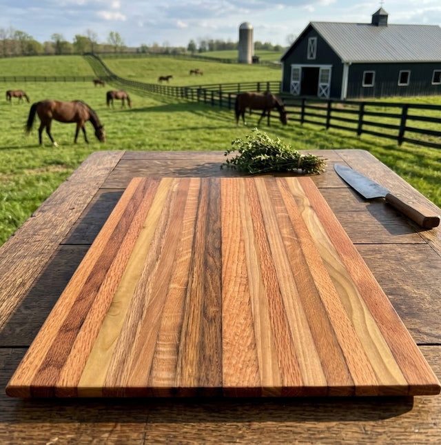 Handcrafted Face-Grain Striped Tobacco Stick Hardwood Cutting Board & Serving Board