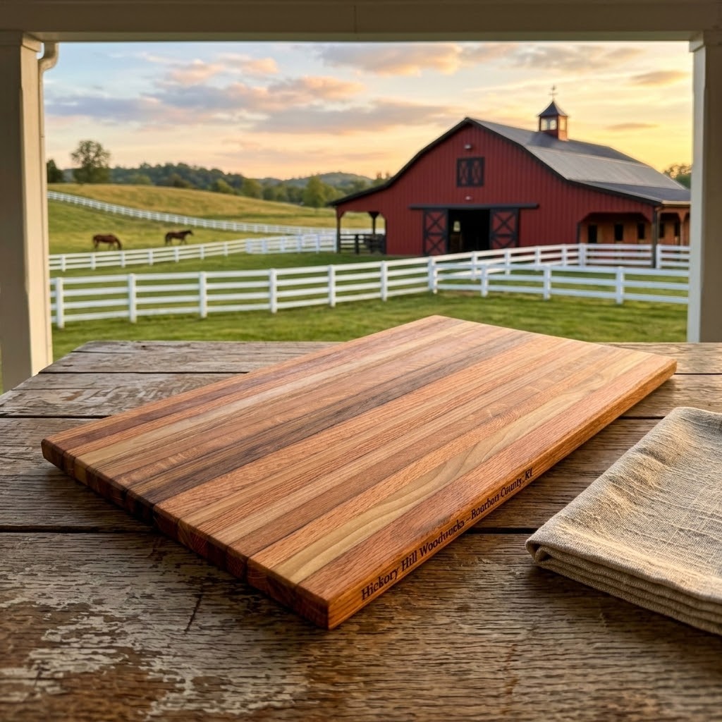 Handcrafted Face-Grain Striped Tobacco Stick Hardwood Cutting Board & Serving Board