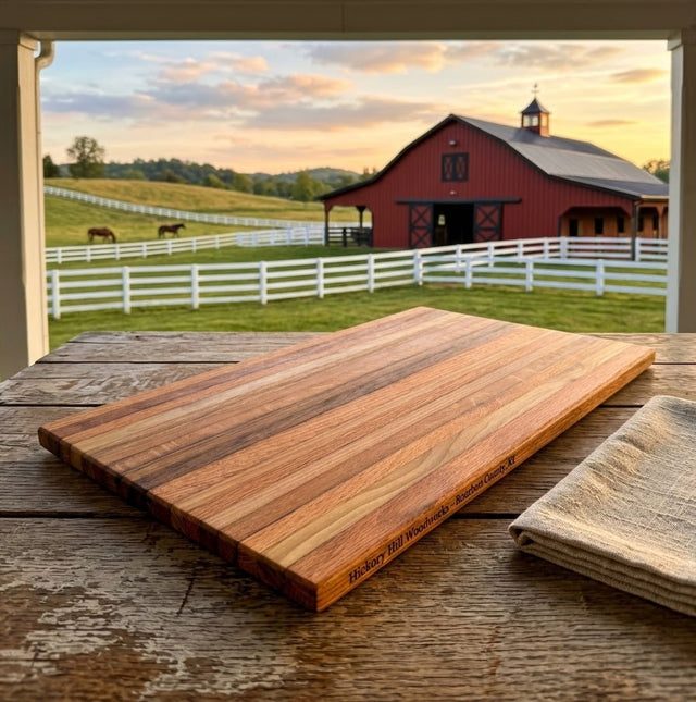 Handcrafted Face-Grain Striped Tobacco Stick Hardwood Cutting Board & Serving Board
