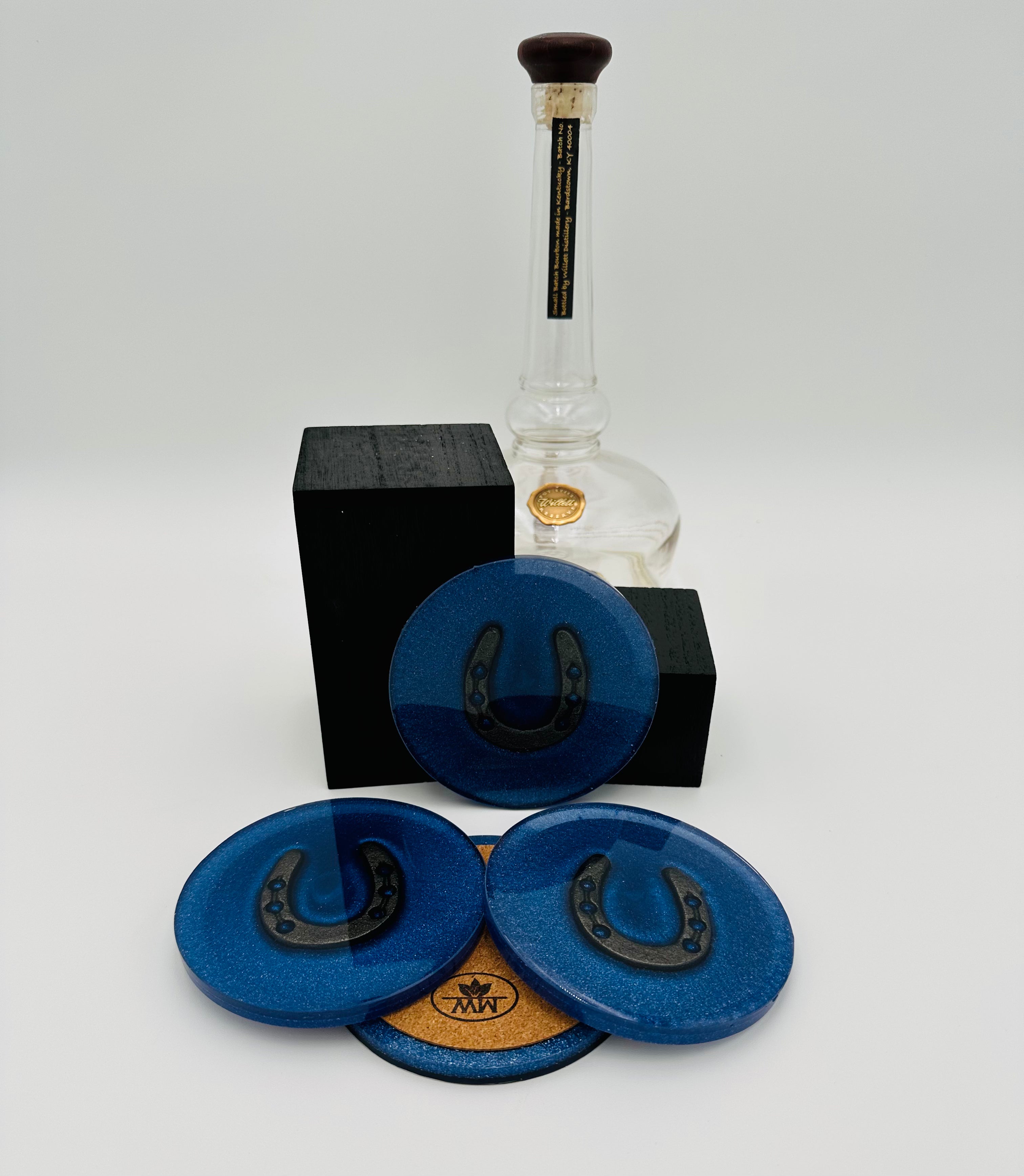 Handcrafted Resin Coasters with Horseshoe inlay, Set of Four