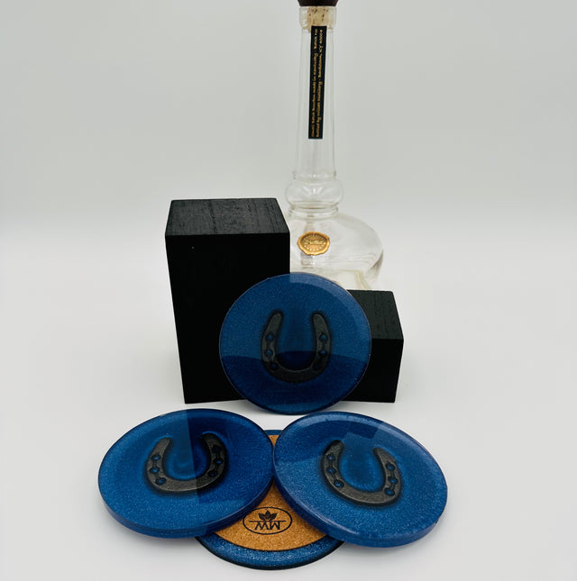 Handcrafted Resin Coasters with Horseshoe inlay, Set of Four