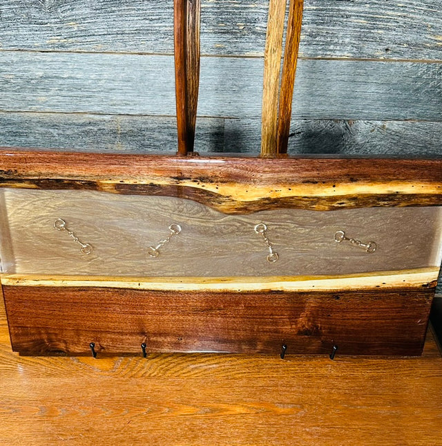 Handcrafted Black Walnut Charcuterie Board with Bronze Resin & Gold Bridle Bit Inlay: Equestrian Elegance Meets Culinary Artistry